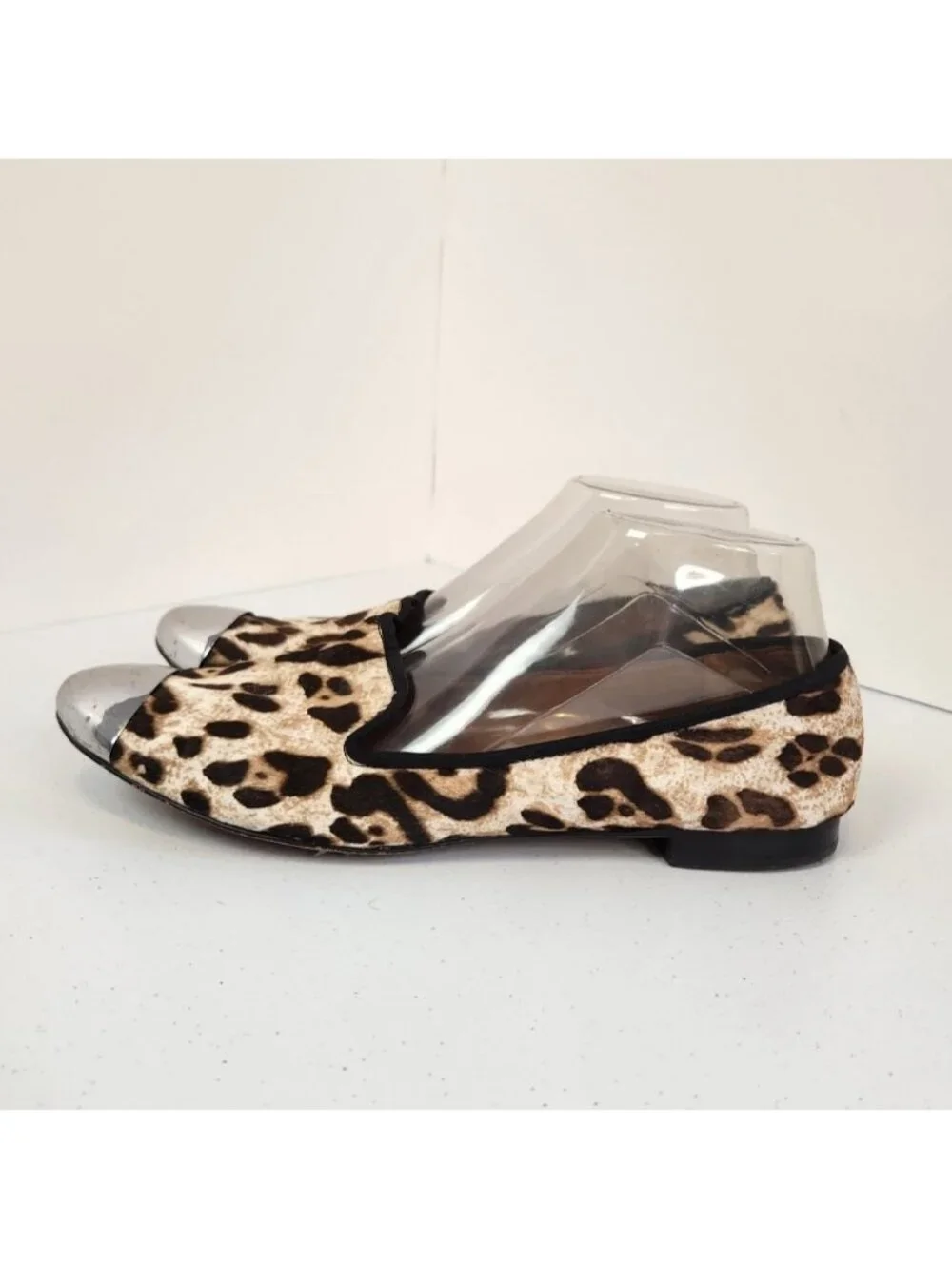 Sam Edelman Aster Womens Shoes Size 9.5 M Calf Hair Leopard Silver Flats Leather